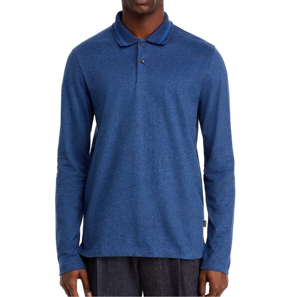 BOSS Hugo Boss Mens Pittman Tipped Polo Shirt Long Sleeve M Dark Blue NWT